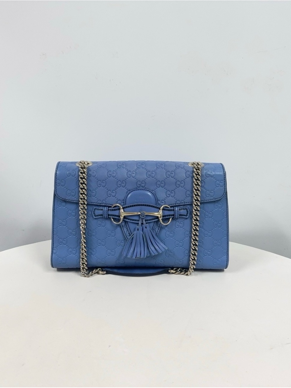 💙💎🫶 Gucci Blue Microguccissima Leather Emily Chain Shoulder Crossbody Bag